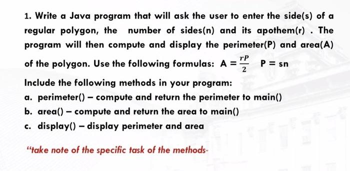 Solved 1. Write a Java program that will ask the user to | Chegg.com