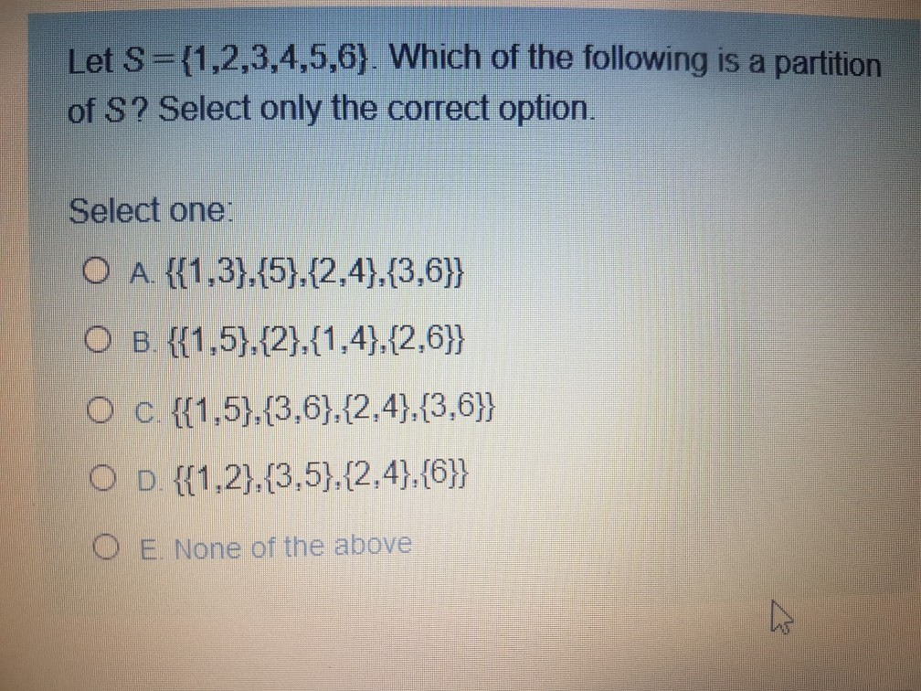 Solved Let S 1 2 3 4 5 6 Which Of The Following Is A P Chegg Com