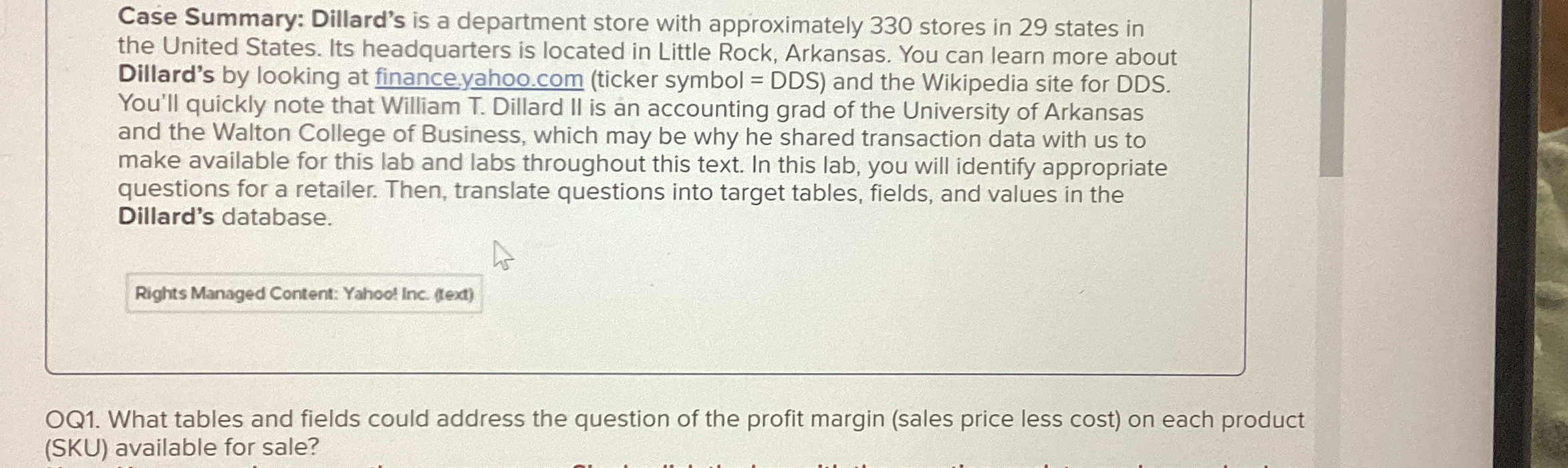Solved Case Summary: Dillard's is a department store with | Chegg.com