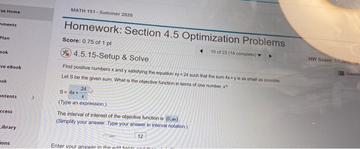 Solved Se Home MATH 151 - Summer 2020 Mments Plan Homework: | Chegg.com