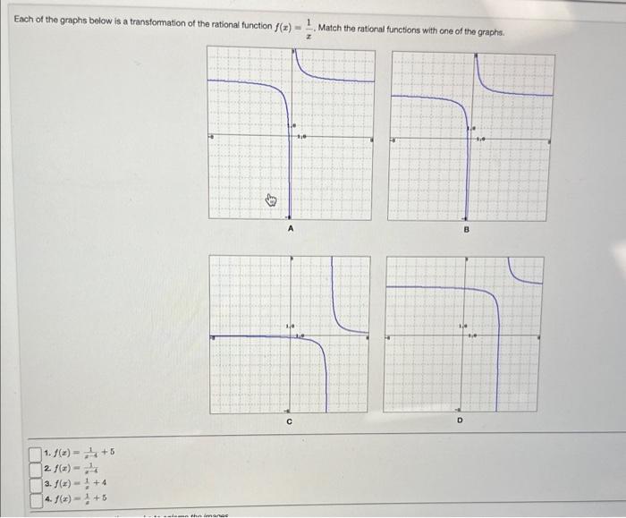 Solved Each of the graphs below is a transfomation of the | Chegg.com