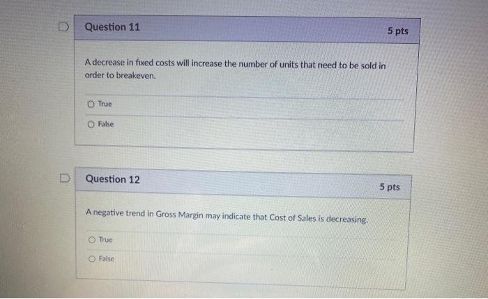 Solved Question 11 5 pts A decrease in fixed costs will | Chegg.com