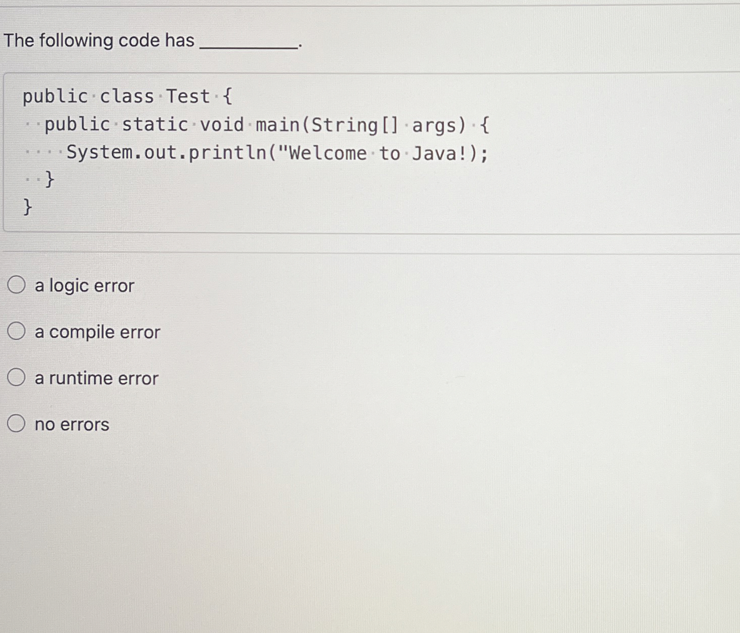 Solved The following code hasa logic errora compile errora | Chegg.com