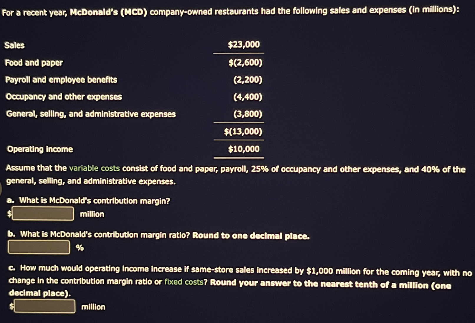 Solved For A Recent Year, McDonald's (MCD) ﻿company-owned | Chegg.com