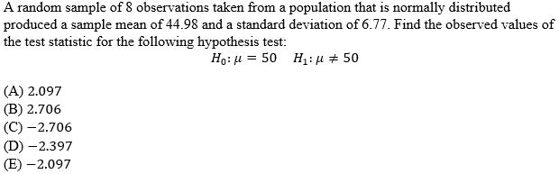 Solved A random sample of 8 ﻿observations taken from a | Chegg.com