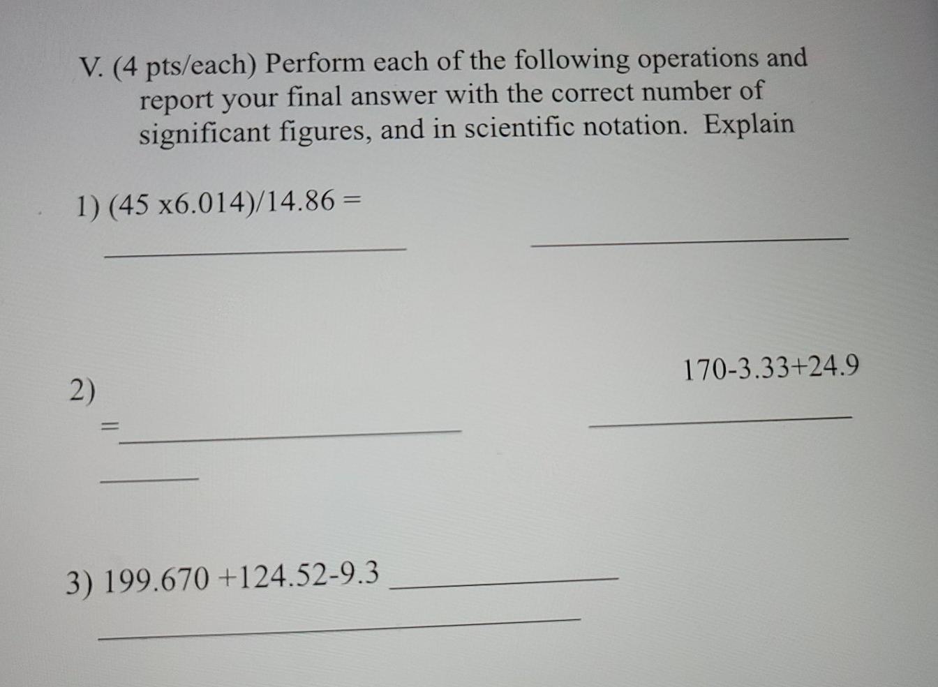 Solved V. (4 pts/each) Perform each of the following | Chegg.com