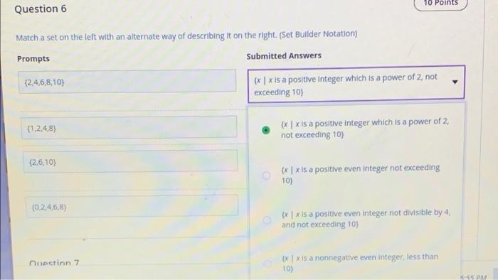 Solved 10 Points Question 6 Match a set on the left with an | Chegg.com
