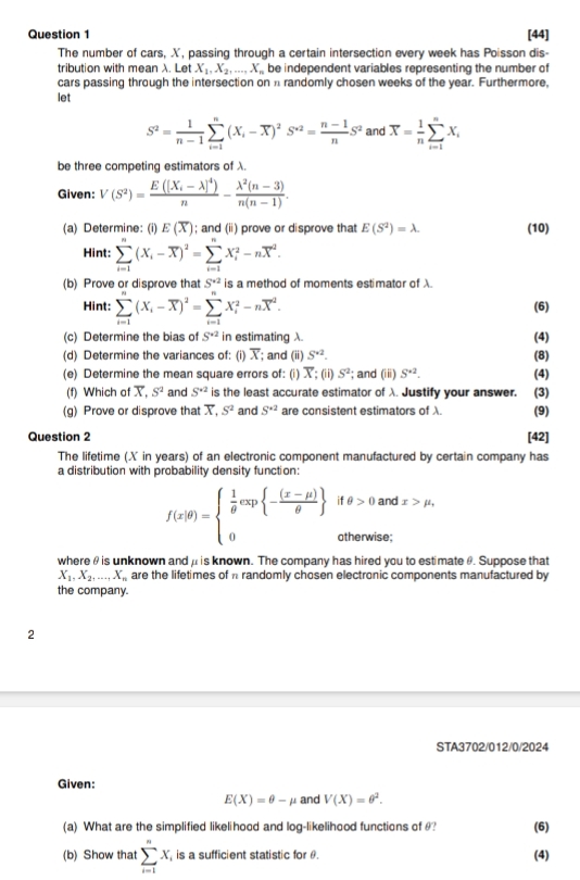 Solved Question 1[44]The number of cars, x, ﻿passing through | Chegg.com