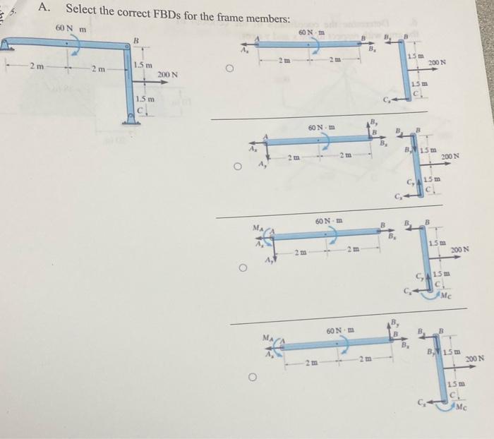 Solved A. Select the correct FBDs for the frame members: | Chegg.com