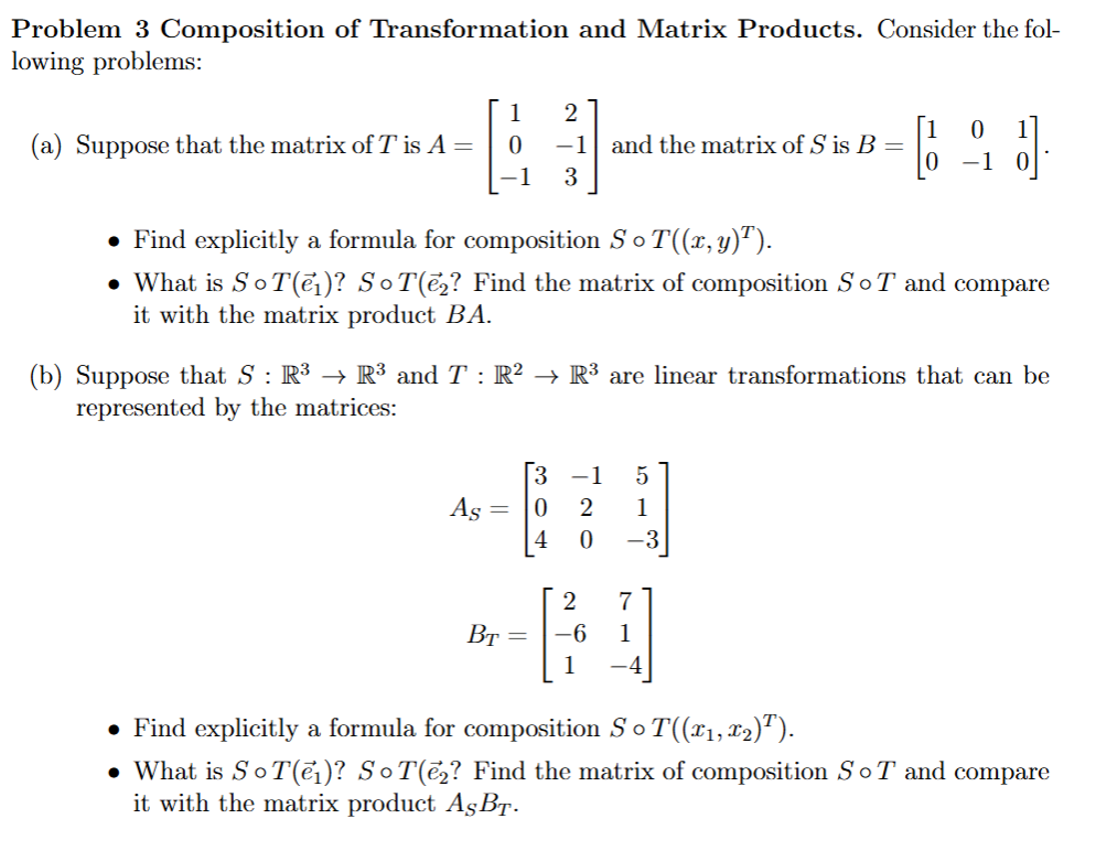 Problem 3 ﻿Composition of Transformation and Matrix | Chegg.com