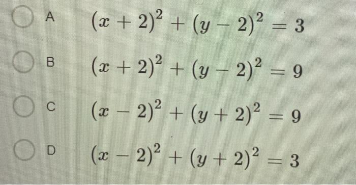 Solved What Is The Equation Of This Circle 4 3 2 1 5 4 3 Chegg Com