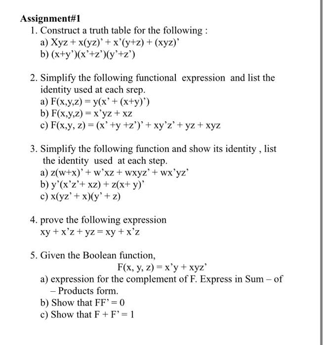 Solved Assignment1 1 Construct A Truth Table For The 