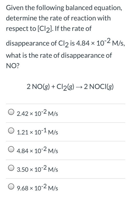 Solved Given the following balanced equation, determine the | Chegg.com