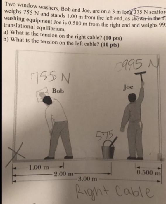 Solved Two window washers, Bob and Joe, are on a 3 m long