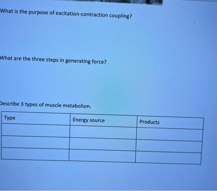 Solved What is the purpose of excitationcontraction
