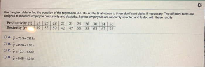 Solved Use the given data to find the equation of the | Chegg.com