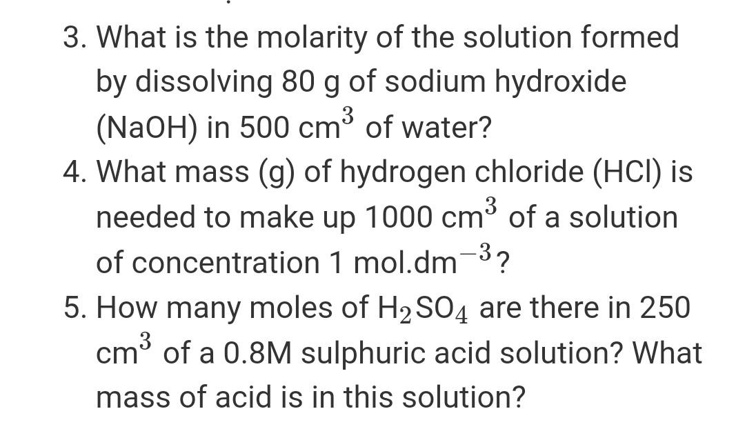 Solved 3 What Is The Molarity Of The Solution Formed By Chegg Com