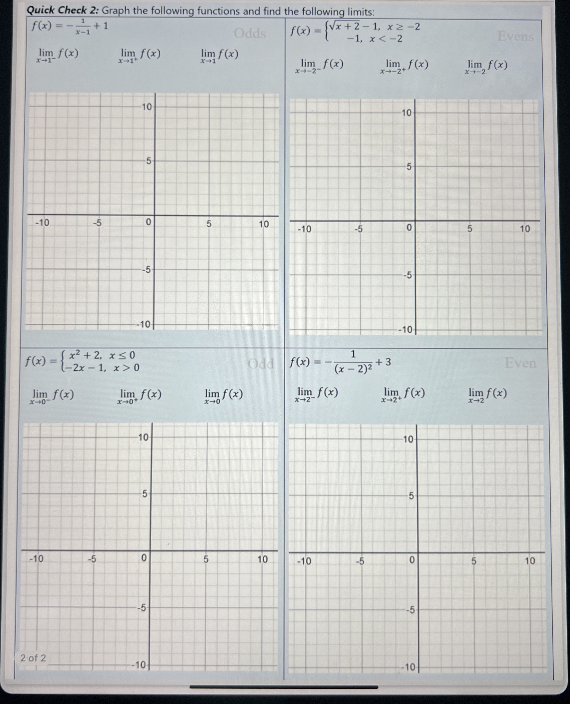Solved Quick Check 2: Graph the following functions and find | Chegg.com