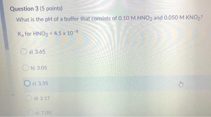 Solved Question 3 (5 points) What is the pH of a buffer that | Chegg.com