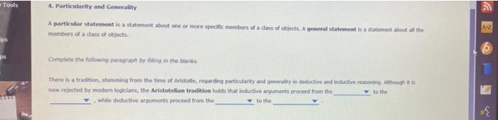 Tools 4. Particularity and Generality A particular | Chegg.com