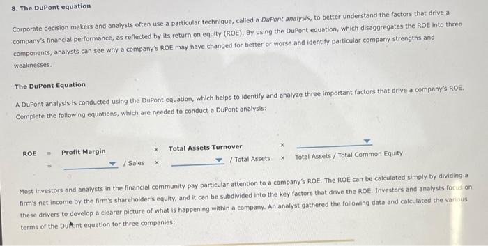 Solved 8. The Dupont Equation Corporate Decision Makers And | Chegg.com