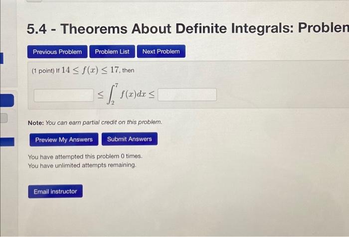 Solved 5.4 - Theorems About Definite Integrals: Problen (1 | Chegg.com