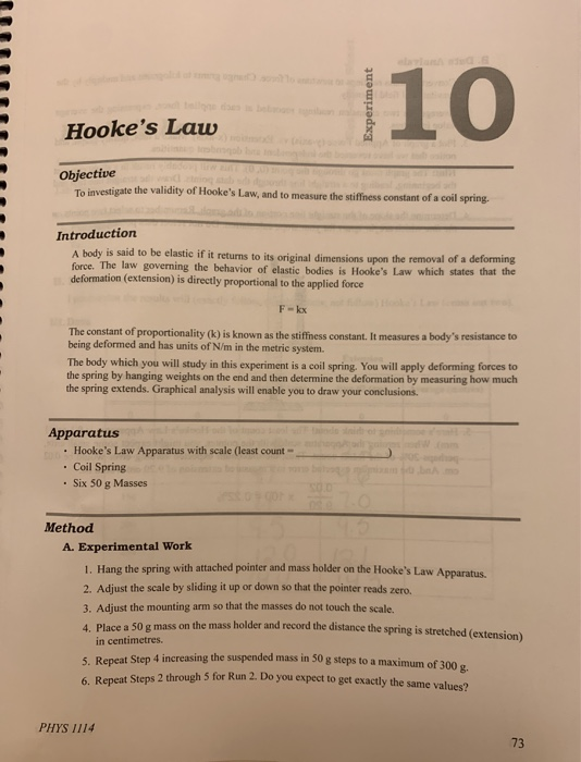 Solved Experiment 110 Hooke's Law Objective To investigate