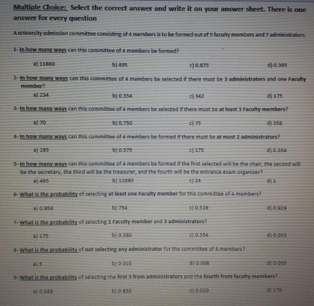 Solved Multiple Choice Select the correct answer and write | Chegg.com