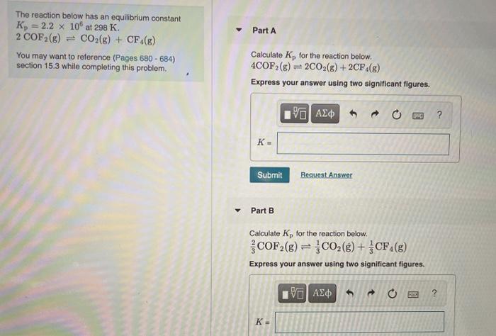 Solved Part A The reaction below has an equilibrium constant | Chegg.com