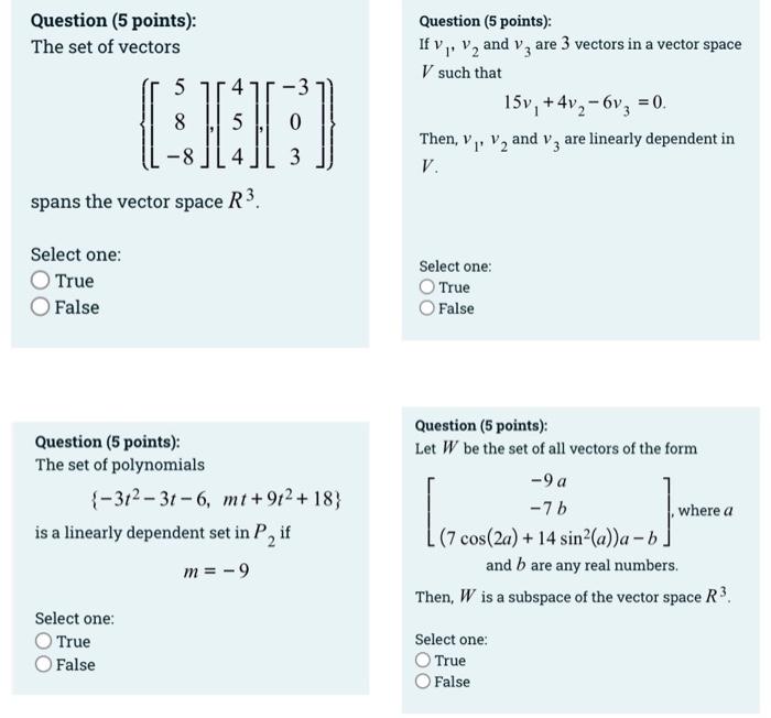 Solved Question (5 points): The set of vectors 5 CIT | Chegg.com