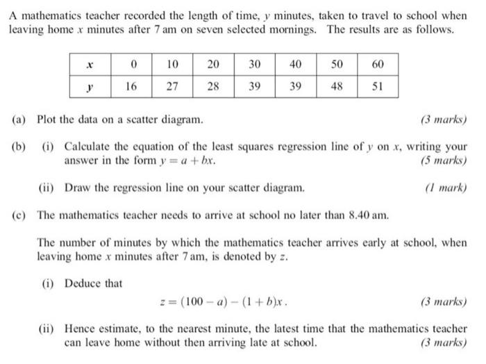 Solved A mathematics teacher recorded the length of time, y