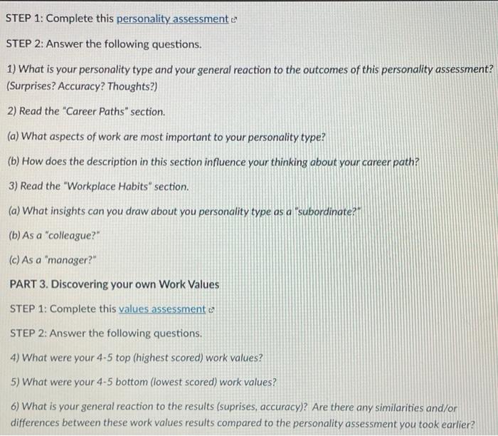 STEP 1: Complete This Personality Assessment C∗ STEP | Chegg.com