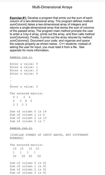 Solved Multi-Dimensional Arrays Exercise #1: Develop a | Chegg.com