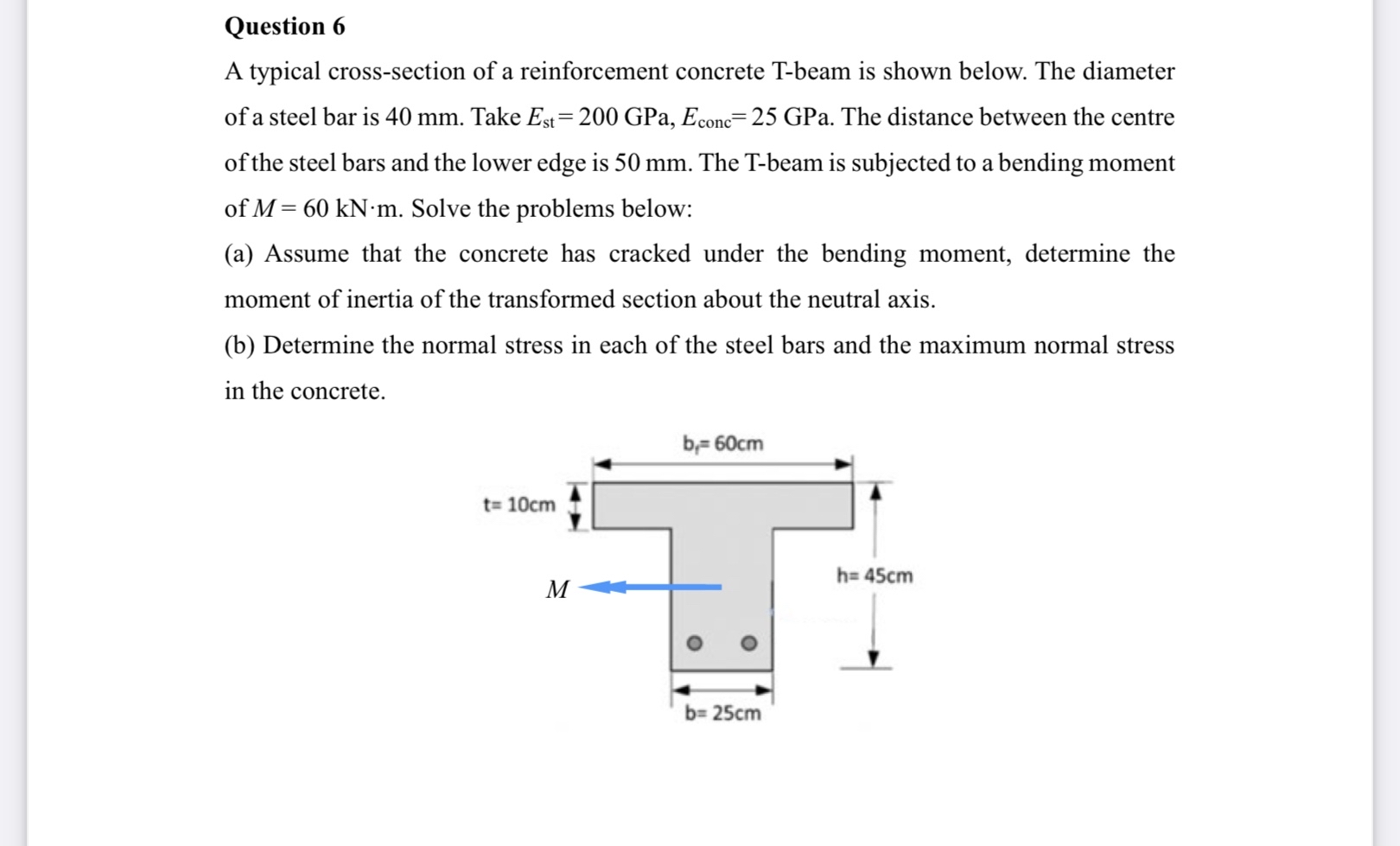 Solved Question 6A typical crosssection of a reinforcement