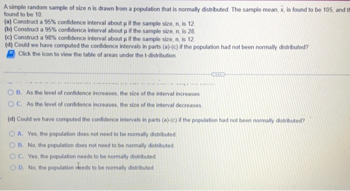 Solved A simple random sample of size n is drawn from a | Chegg.com