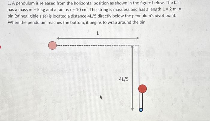 Solved 1. A pendulum is released from the horizontal | Chegg.com