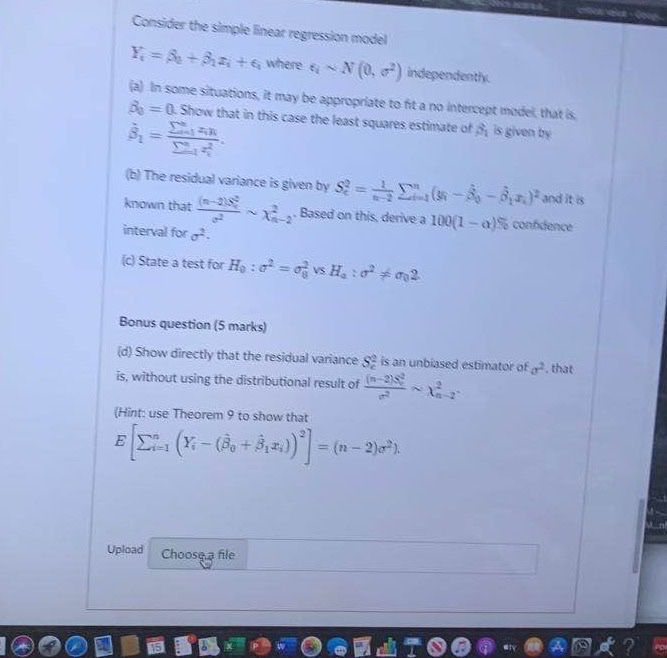 Solved Consider The Simple Linear Regression Model Y; = 3 + | Chegg.com