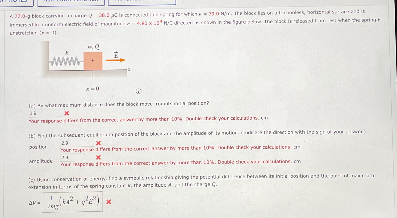 Solved A 77.0-g block carrying a charge Q=38.0μC ﻿is | Chegg.com