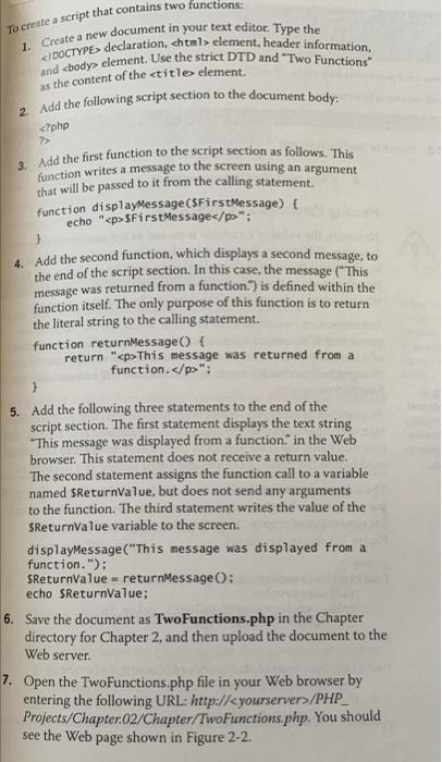 Solved To create a script that contains two functions: 1. | Chegg.com