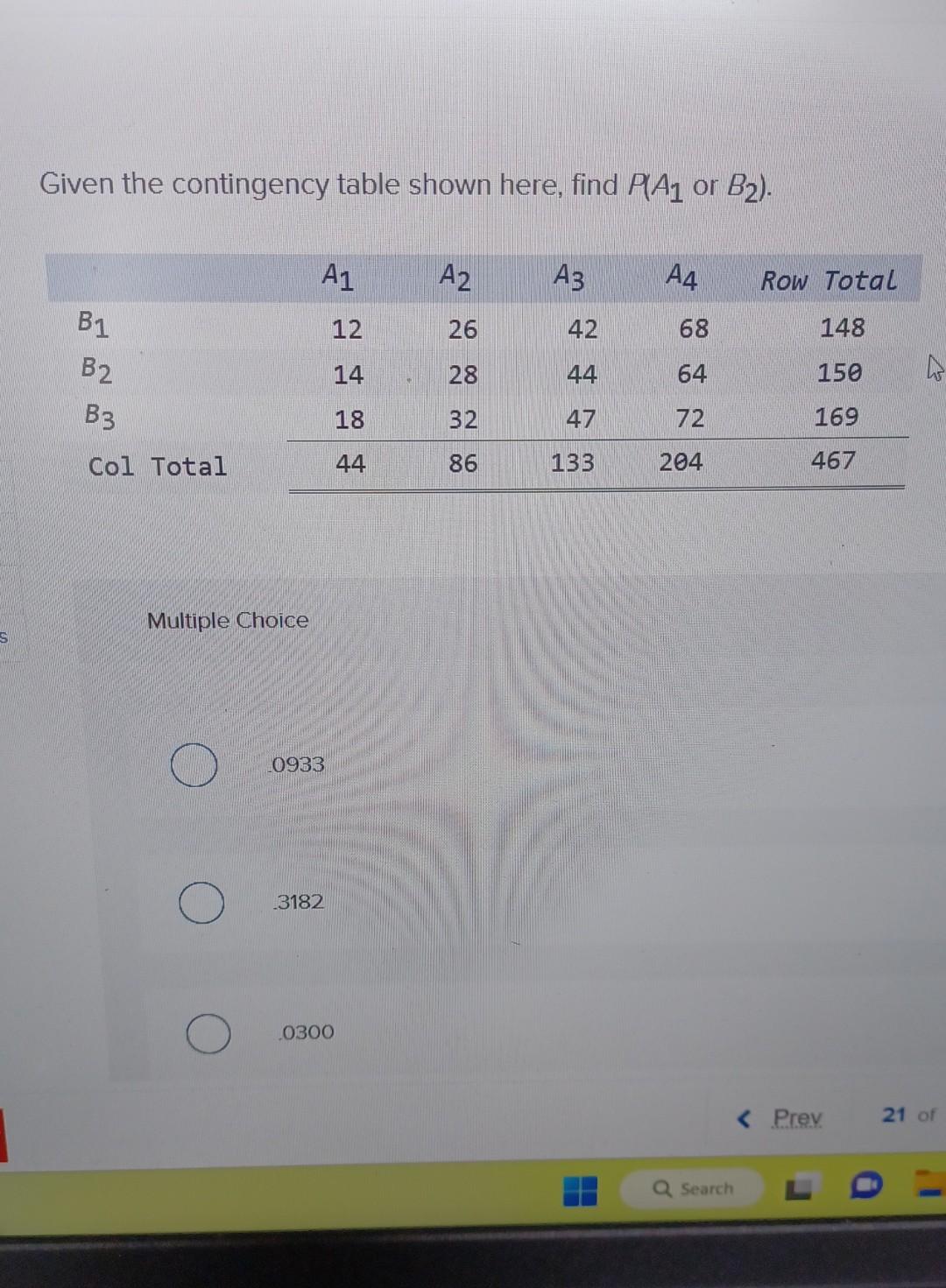 Solved Given The Contingency Table Shown Here, Find P(A1 Or | Chegg.com