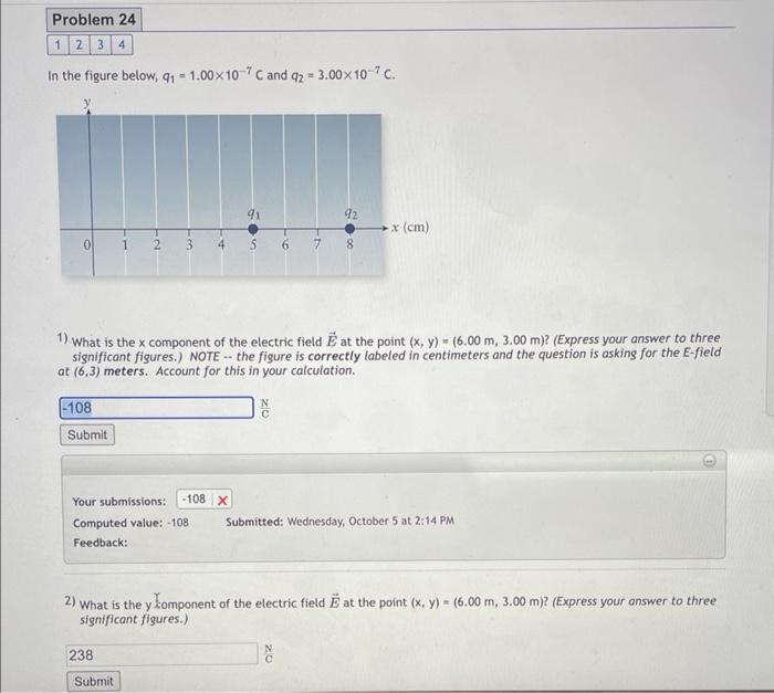 Solved In The Figure Below Q1 1 00×10−7c And Q2 3 00×10−7c