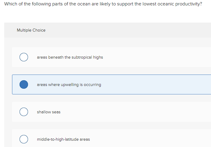 Solved Which of the following parts of the ocean are likely | Chegg.com