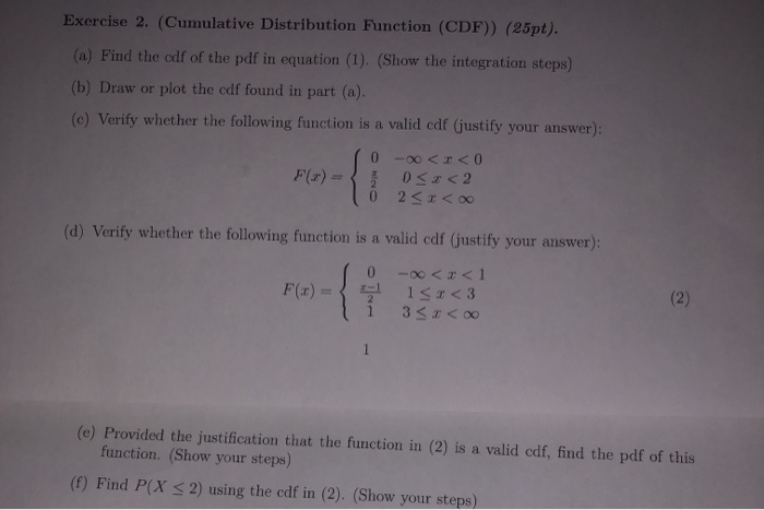 Solved Exercise 2. (cumulative Distribution Function (cdf)) 