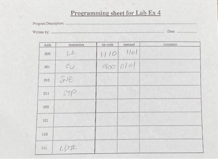 Programming sheet for Lab Ex 4 | Chegg.com