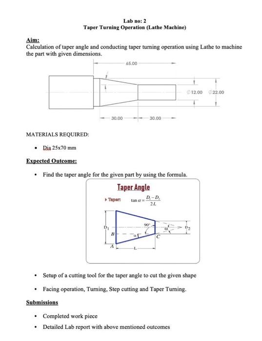 Solved Aim: Calculation of taper angle and conducting taper | Chegg.com