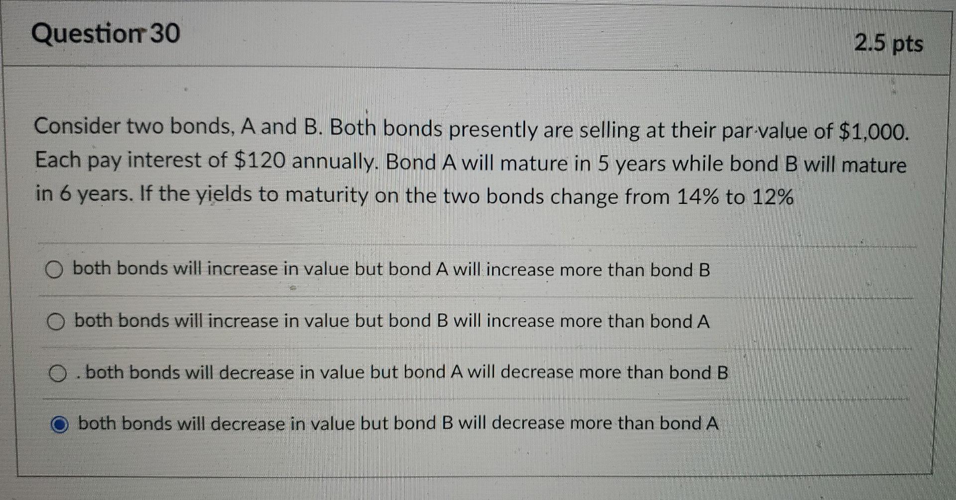 Solved Question 30 2.5 Pts Consider Two Bonds, A And B. Both | Chegg.com