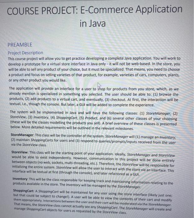 COURSE PROJECT: E-Commerce Application in Java | Chegg.com