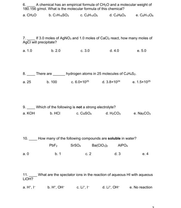 Solved 6. A chemical has an empirical formula of CH20 and a | Chegg.com