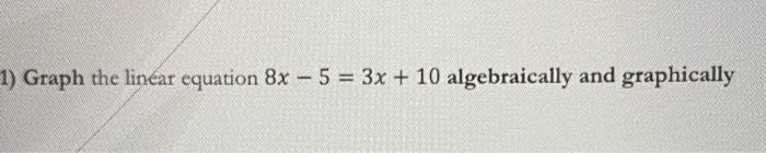 Solved 1) Graph the linear equation 8x - 5 = 3x + 10 | Chegg.com