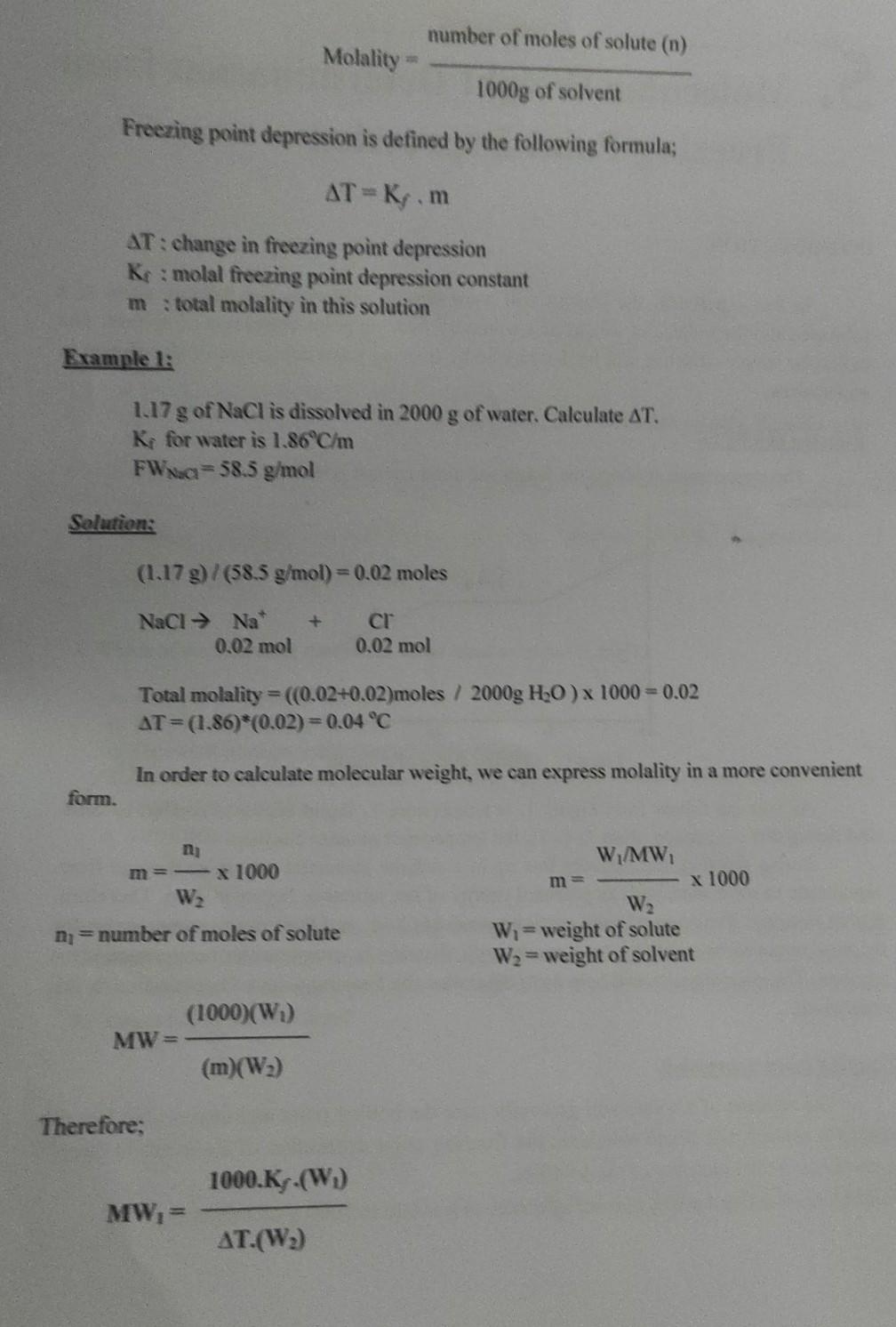 Solved 5. Molecular Weight Determination from Freezing Point | Chegg.com